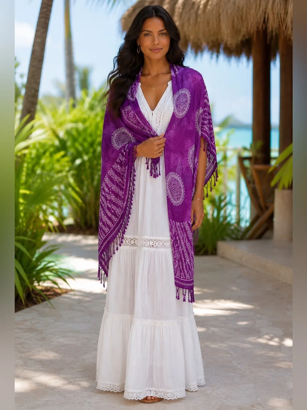 Purple Mandala Fringe Scarf Shawl Sarong Beach Cover Up Boho Wrap